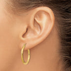 14k Satin and Diamond-cut 2.5mm Round Hoop Earrings