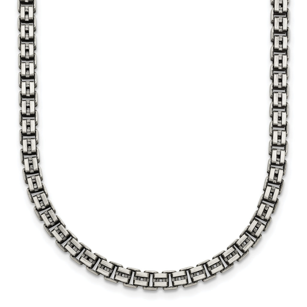 Sterling Silver Antiqued Brushed 4.00mm Fancy Box Link 19.75 inch Necklace