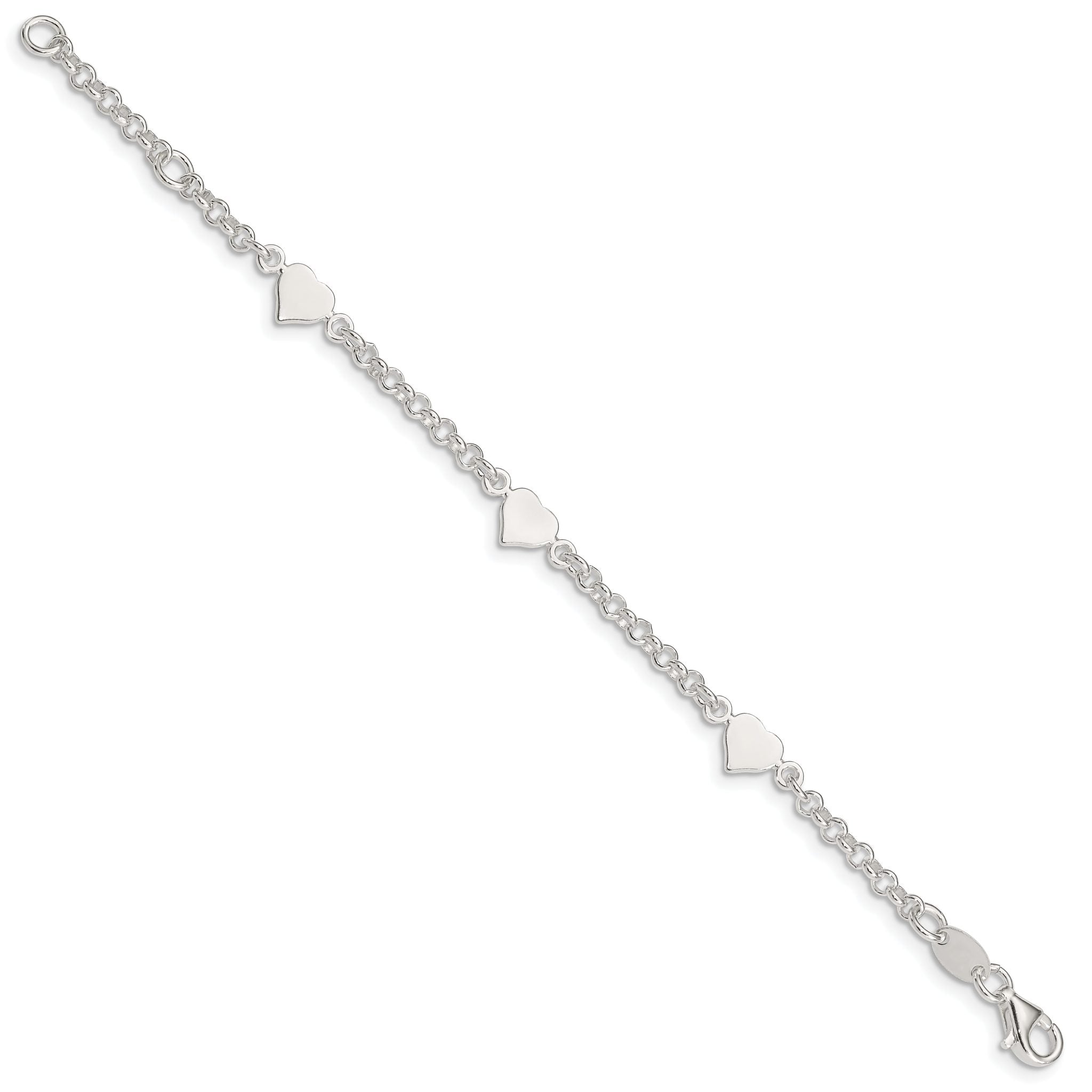 Sterling Silver Polished Hearts with .25in ext. Children's Bracelet Secondary image