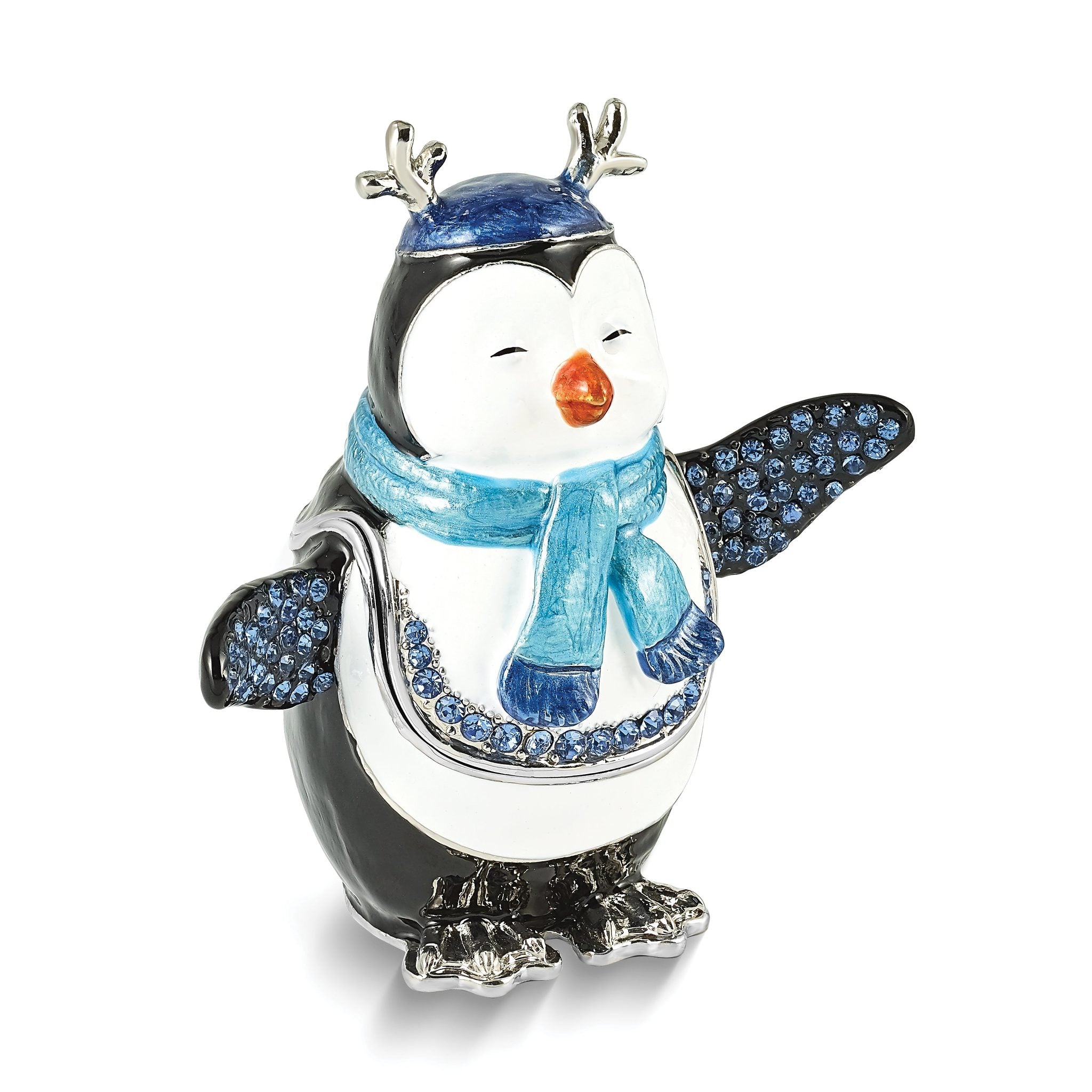 Luxury Giftware by Jere Bejeweled Crystals Silver-tone Enameled PERCY Penguin with Scarf Trinket Box with Matching 18 Inch Necklace Main image