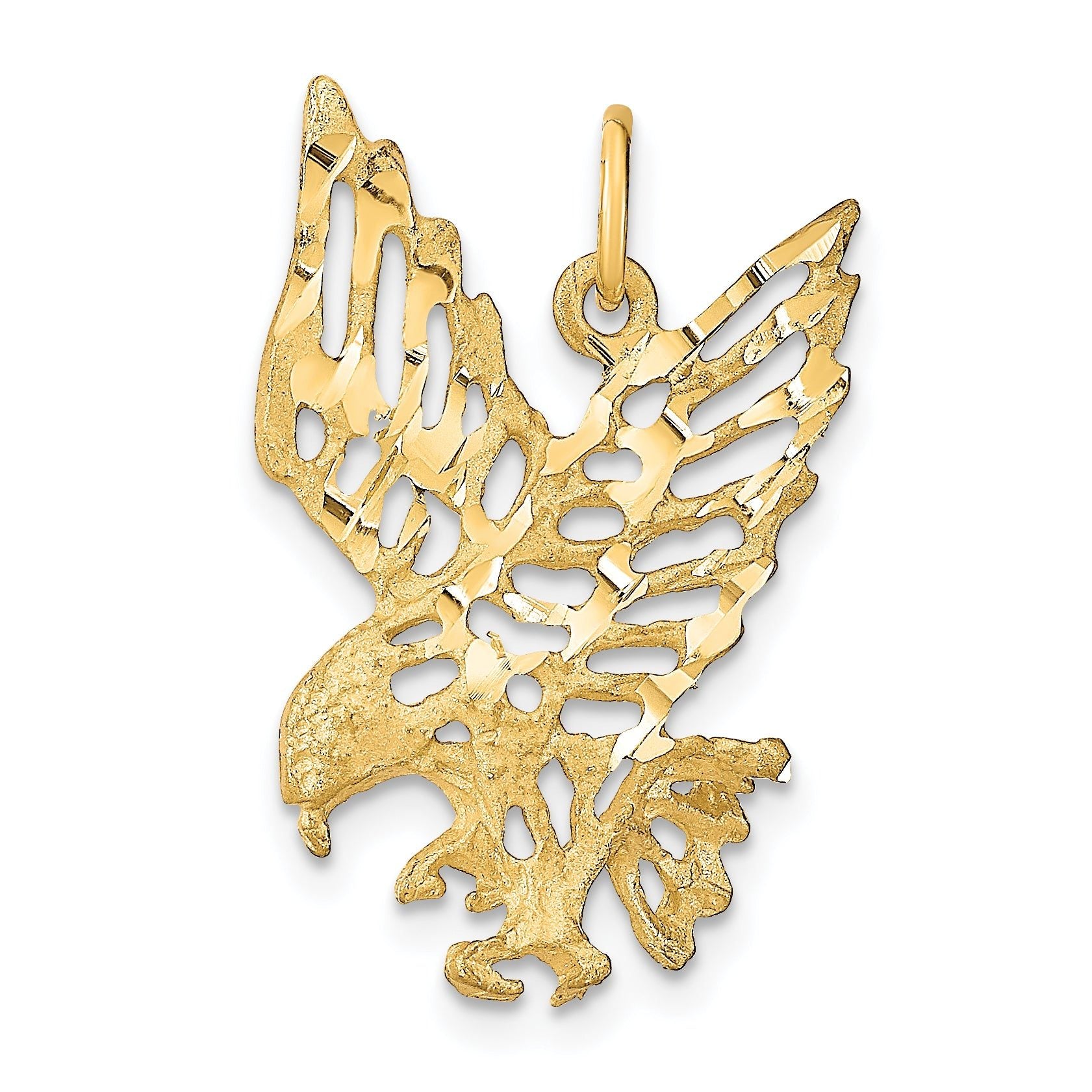 10K Yellow Gold Solid Eagle Charm with Polished Diamond-Cut Finish 25mm