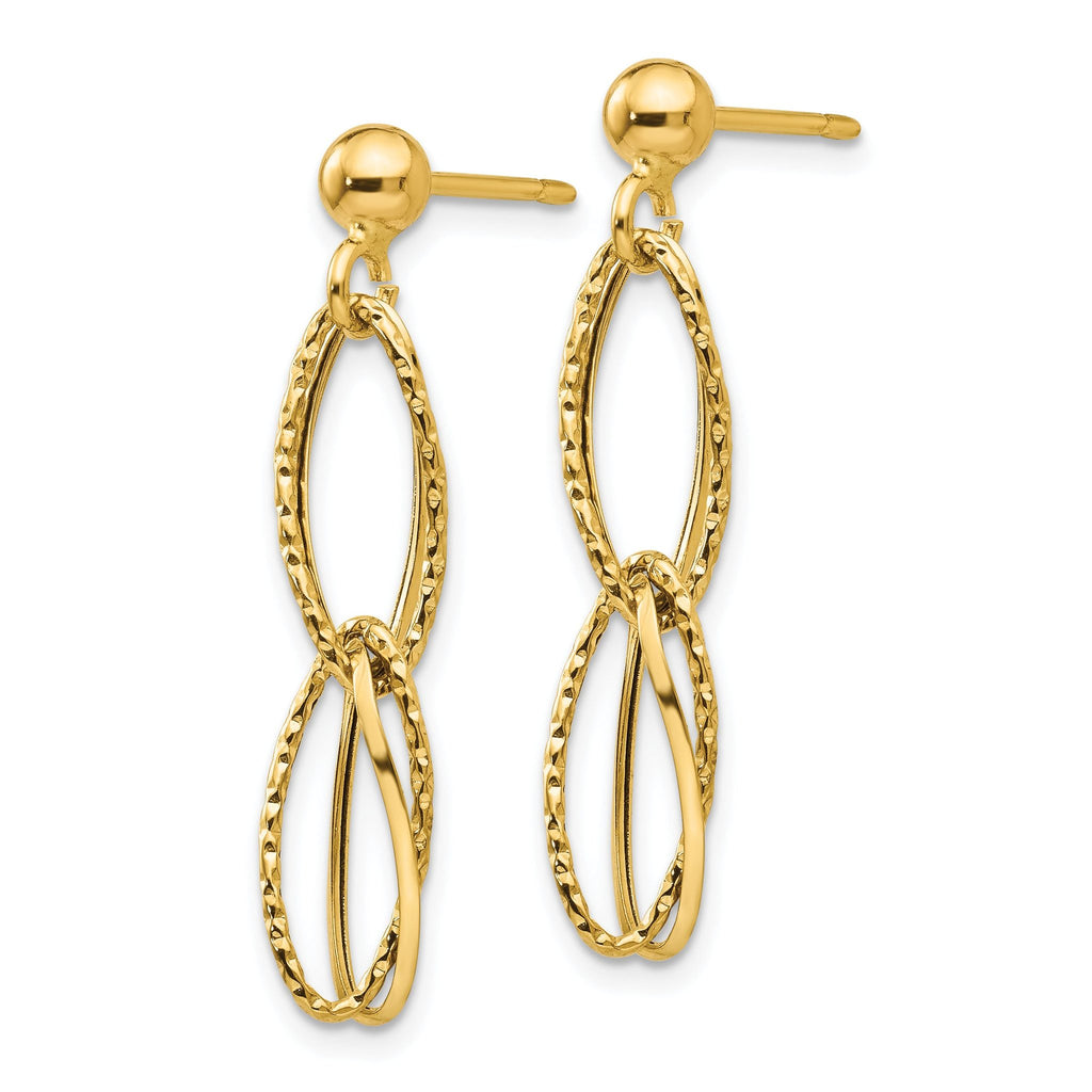 14K Gold Polished Textured Dangle Earrings Handmade Elegant Design for Women