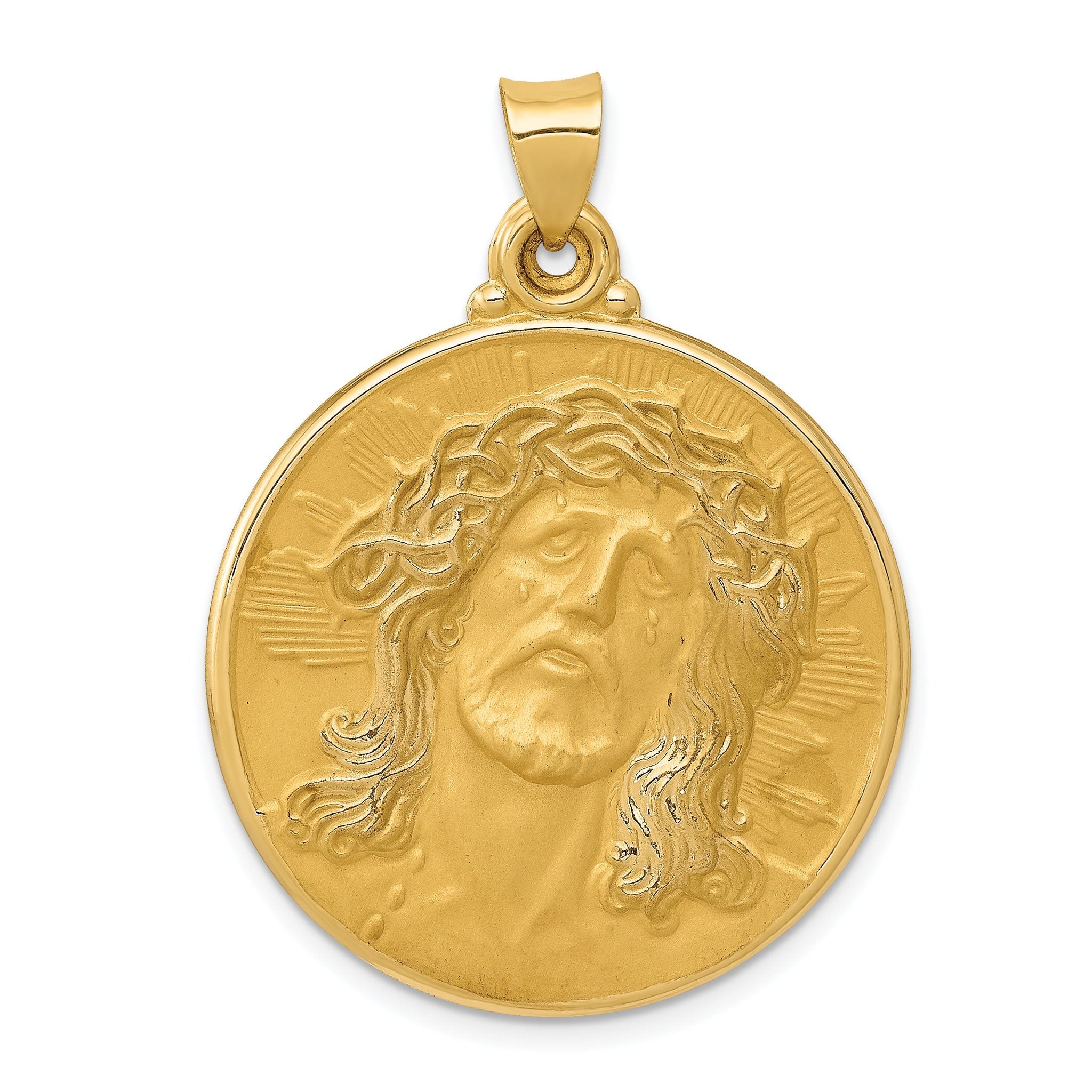 14K Polished and Satin Face of Jesus Medal Hollow Pendant Main image