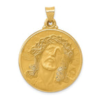 14K Polished and Satin Face of Jesus Medal Hollow Pendant