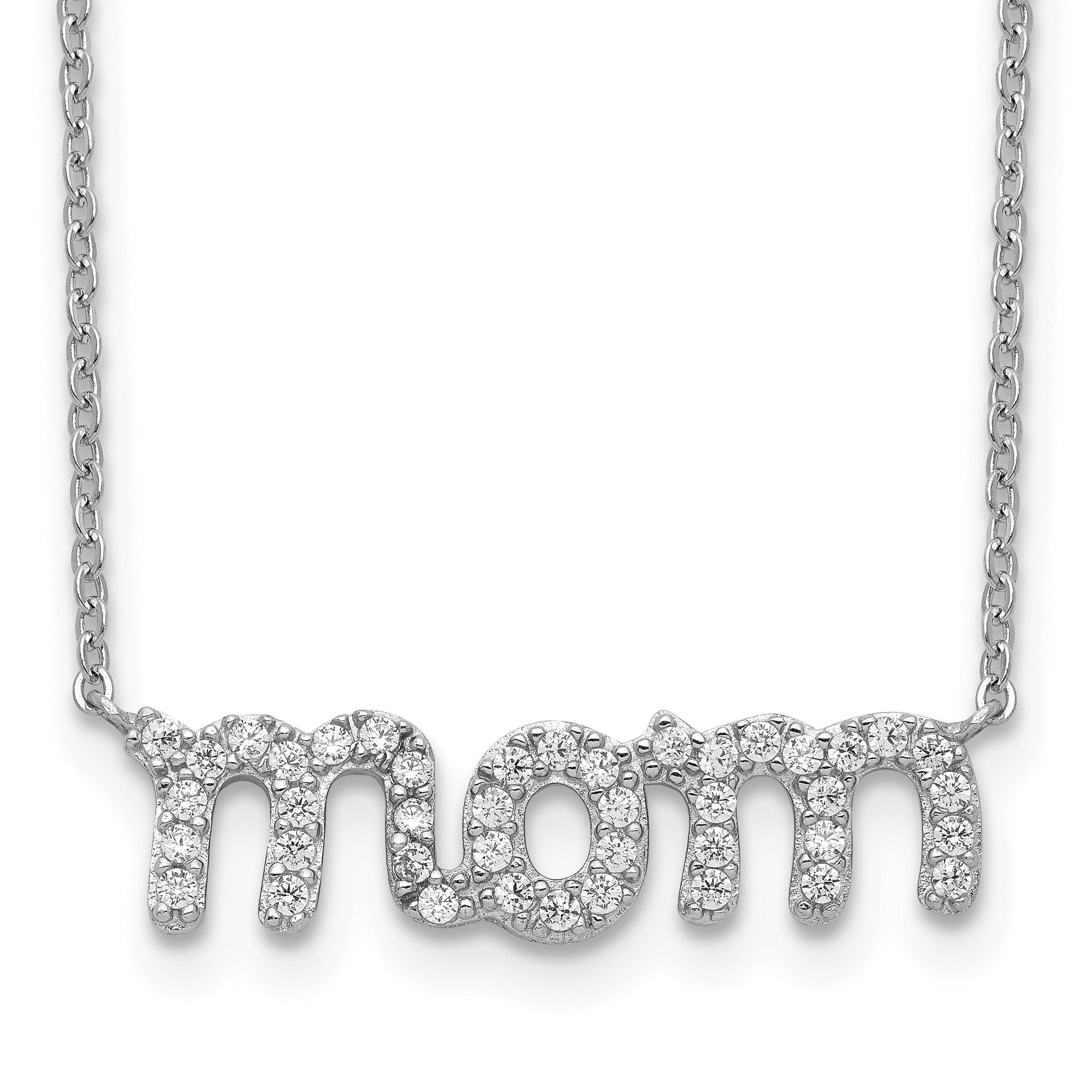 Sterling Silver Rhodium-plated MOM With CZ Necklace Main image