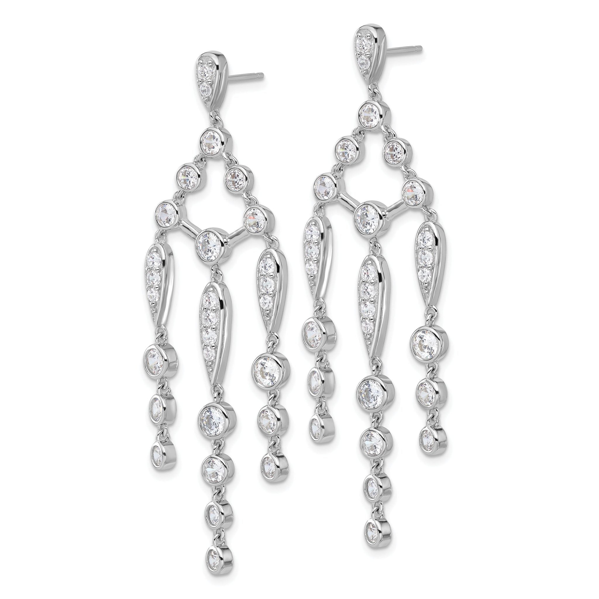 Cheryl M Sterling Silver Rhodium-plated Brilliant-cut Bezel CZ Chandelier Post Dangle Earrings Secondary image