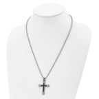 Stainless Steel Polished and Textured Black IP-plated Cross 22in Necklace
