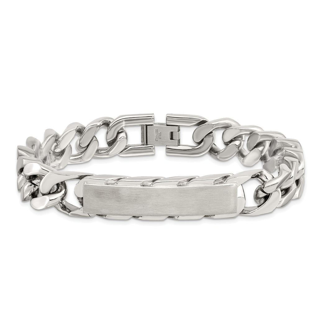 Stainless Steel Brushed and Polished Curb Chain ID Bracelet for Men