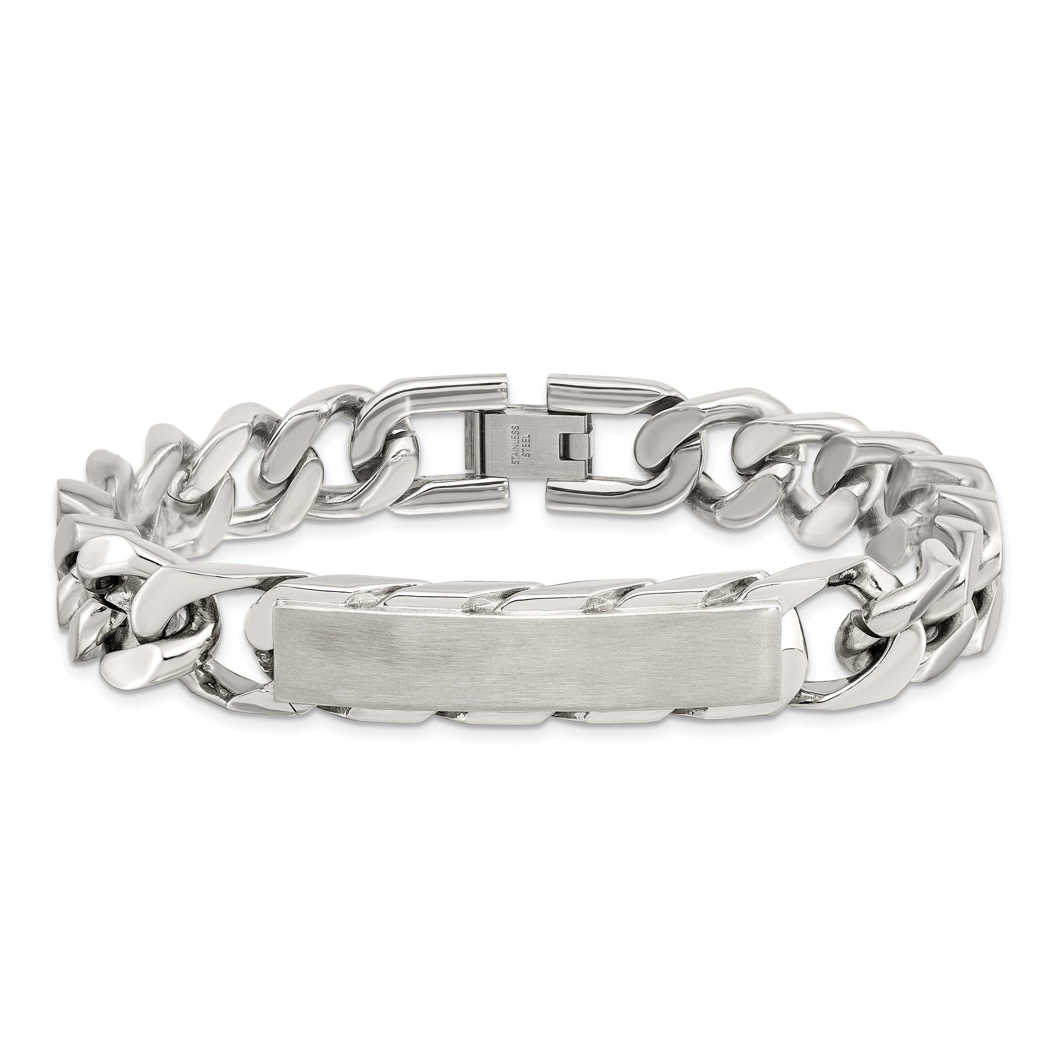 Stainless Steel Brushed and Polished Curb Chain ID Bracelet for Men