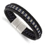 Stainless Steel Polished Black and Blue Leather Bracelet for Men
