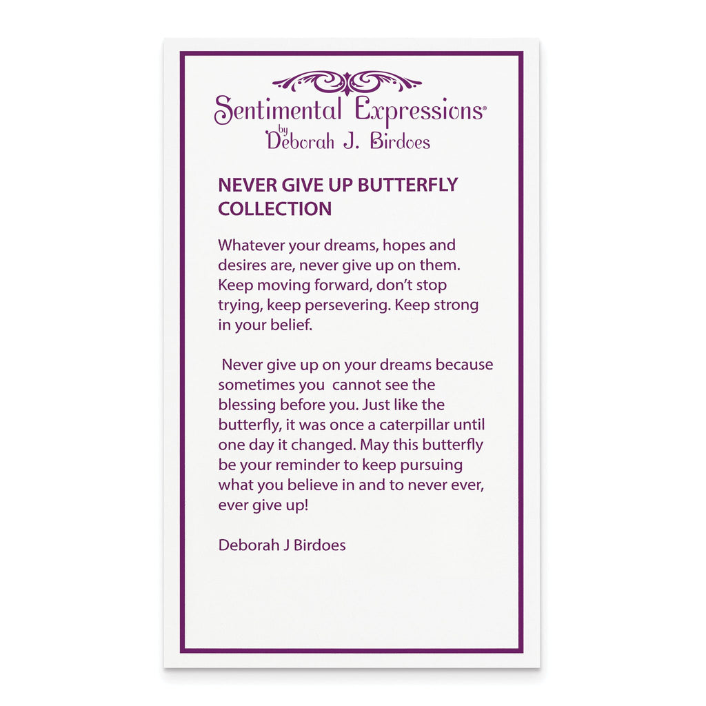Sentimental Expressions Sterling Silver Rhodium-plated CZ Never Give Up Butterfly 18in. Necklace