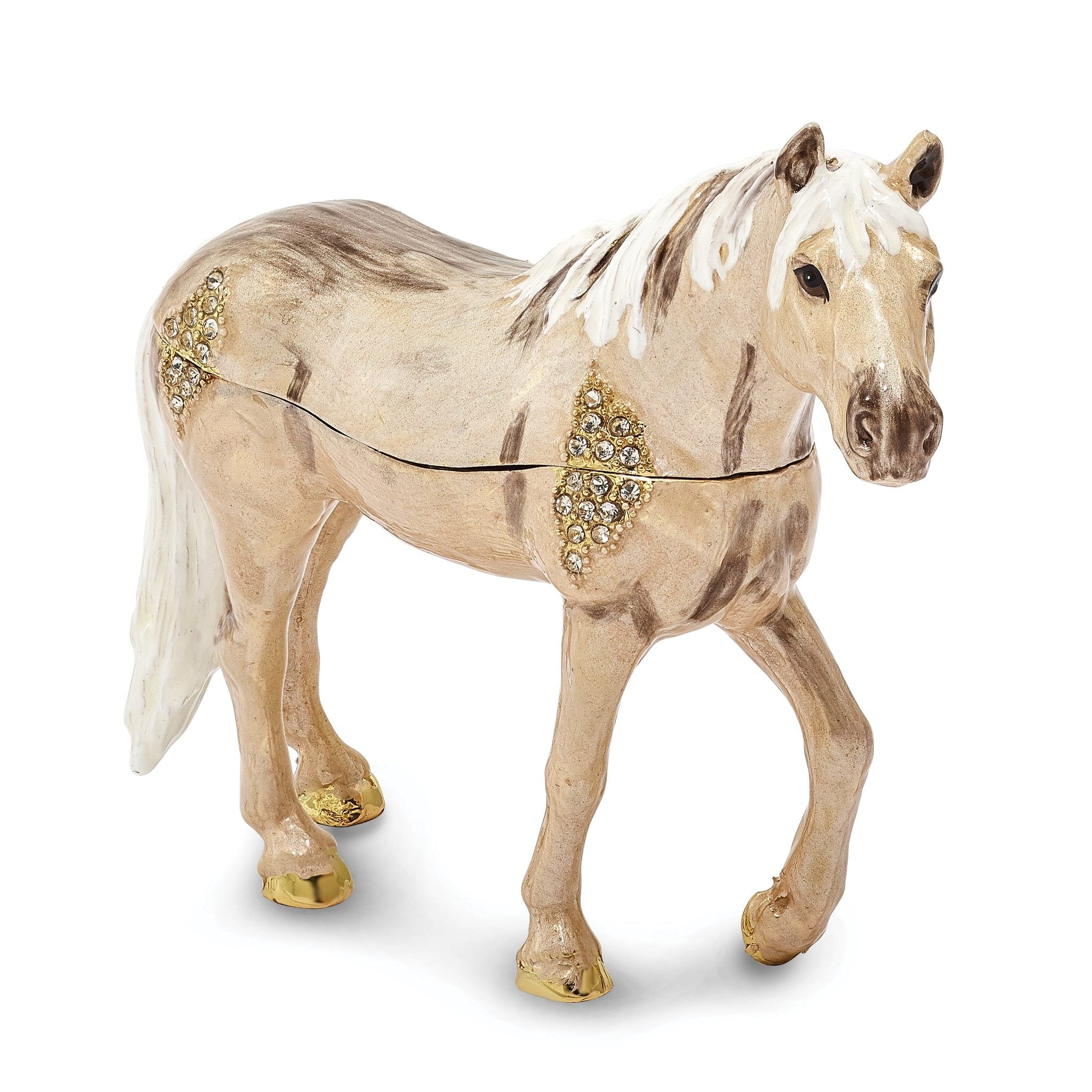 Luxury Giftware Pewter Bejeweled Crystals Gold-tone Enameled WILD 'N FREE Pony Trinket Box with Matching 18 Inch Necklace Main image
