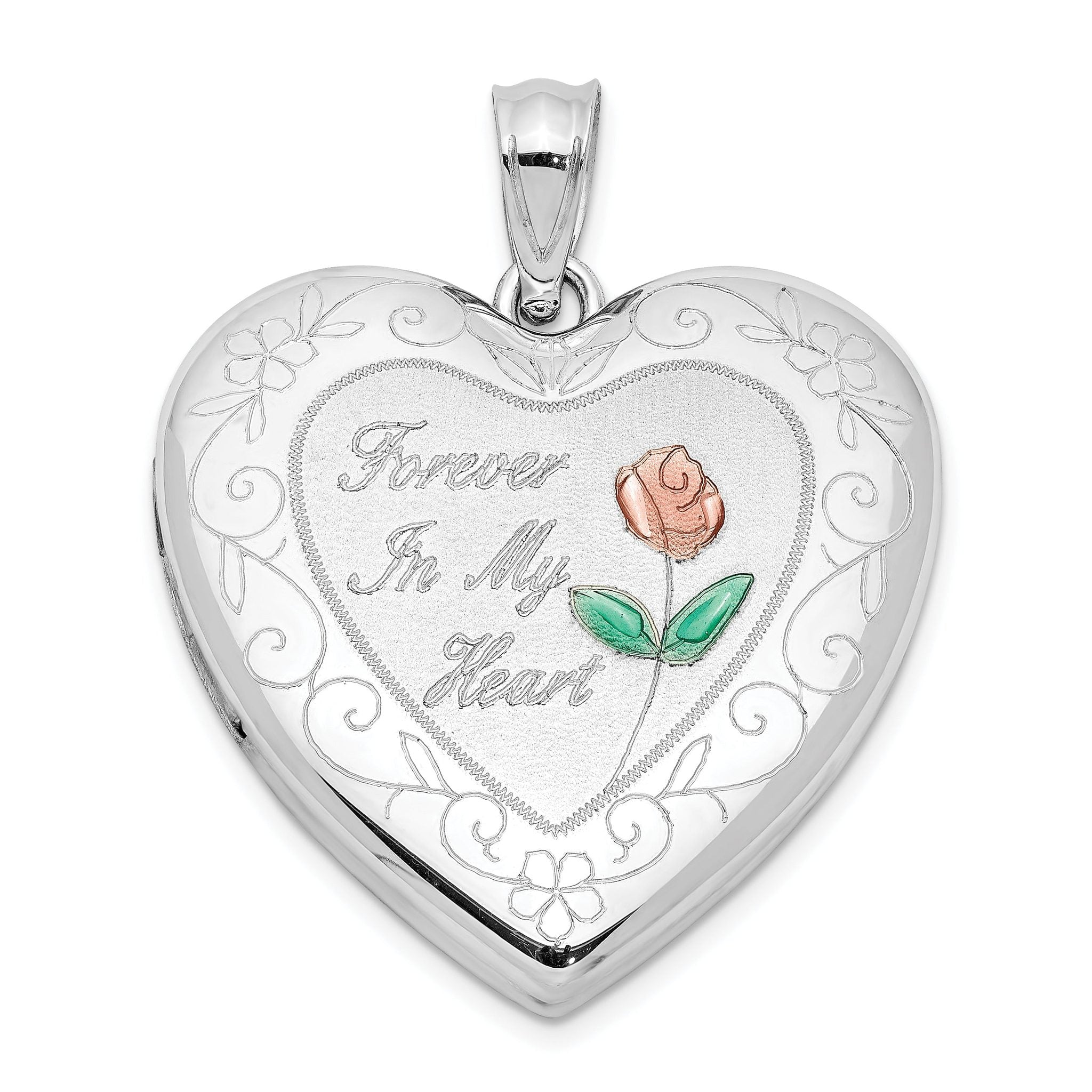 Sterling Silver Rhodium-plated Enameled Rose Ash Holder Heart Locket Main image
