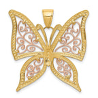 14K Two-Tone Gold Butterfly Pendant with White Rhodium Diamond-Cut Finish