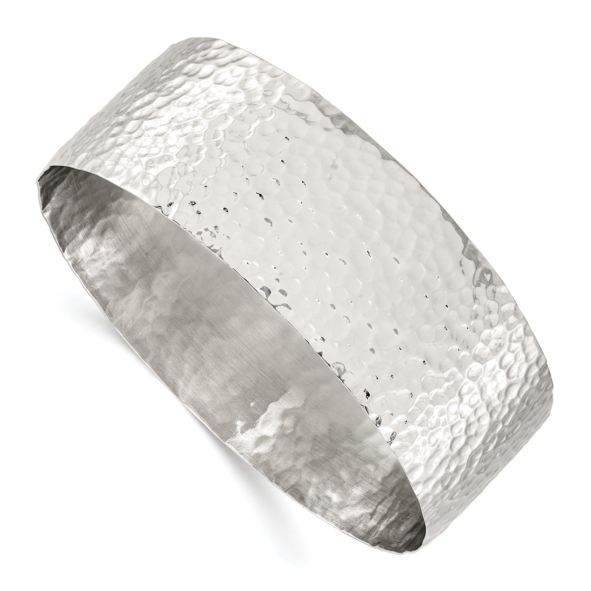 Stainless Steel Polished Hammered Bangle Bracelet for Women