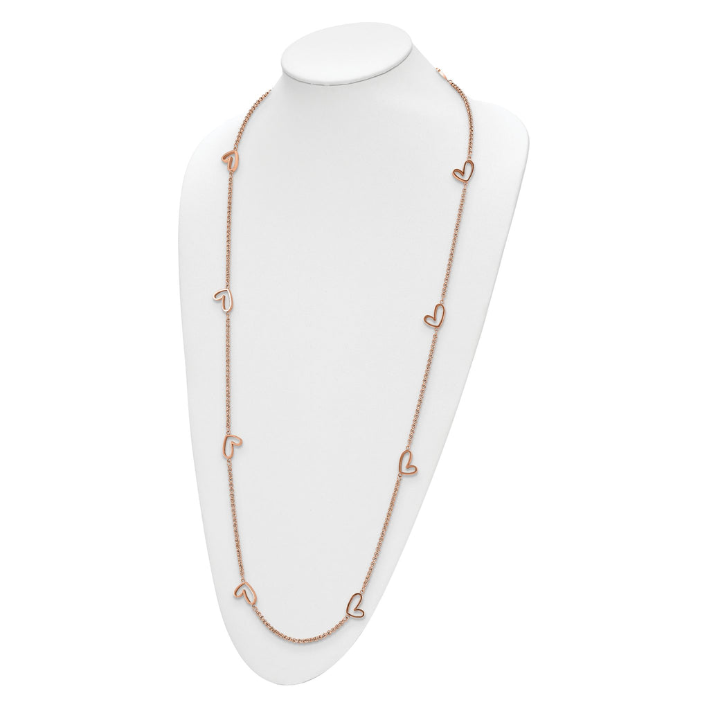 Rose-Tone Hearts Necklace in Stainless Steel, 38in