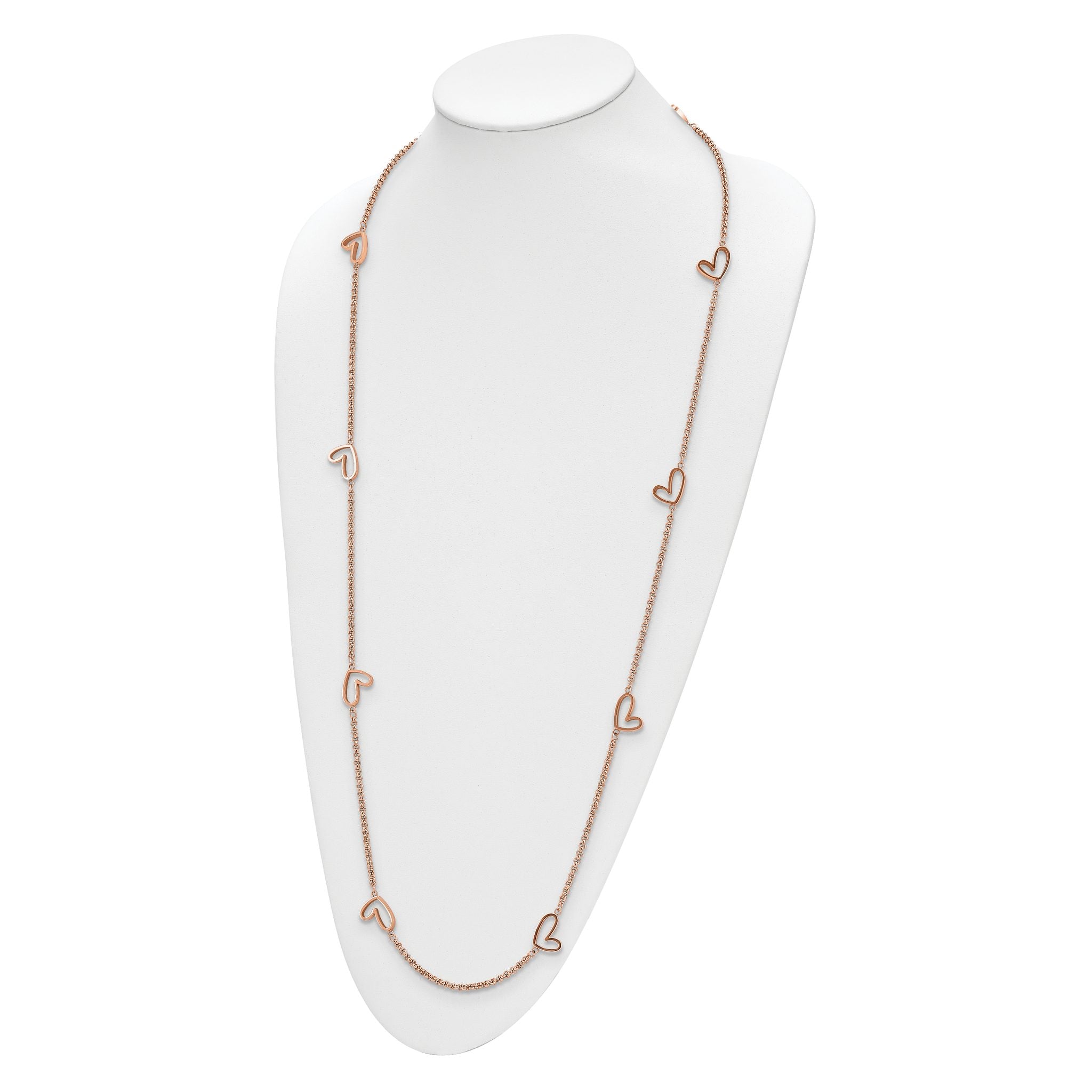 Rose-Tone Hearts Necklace in Stainless Steel, 38in