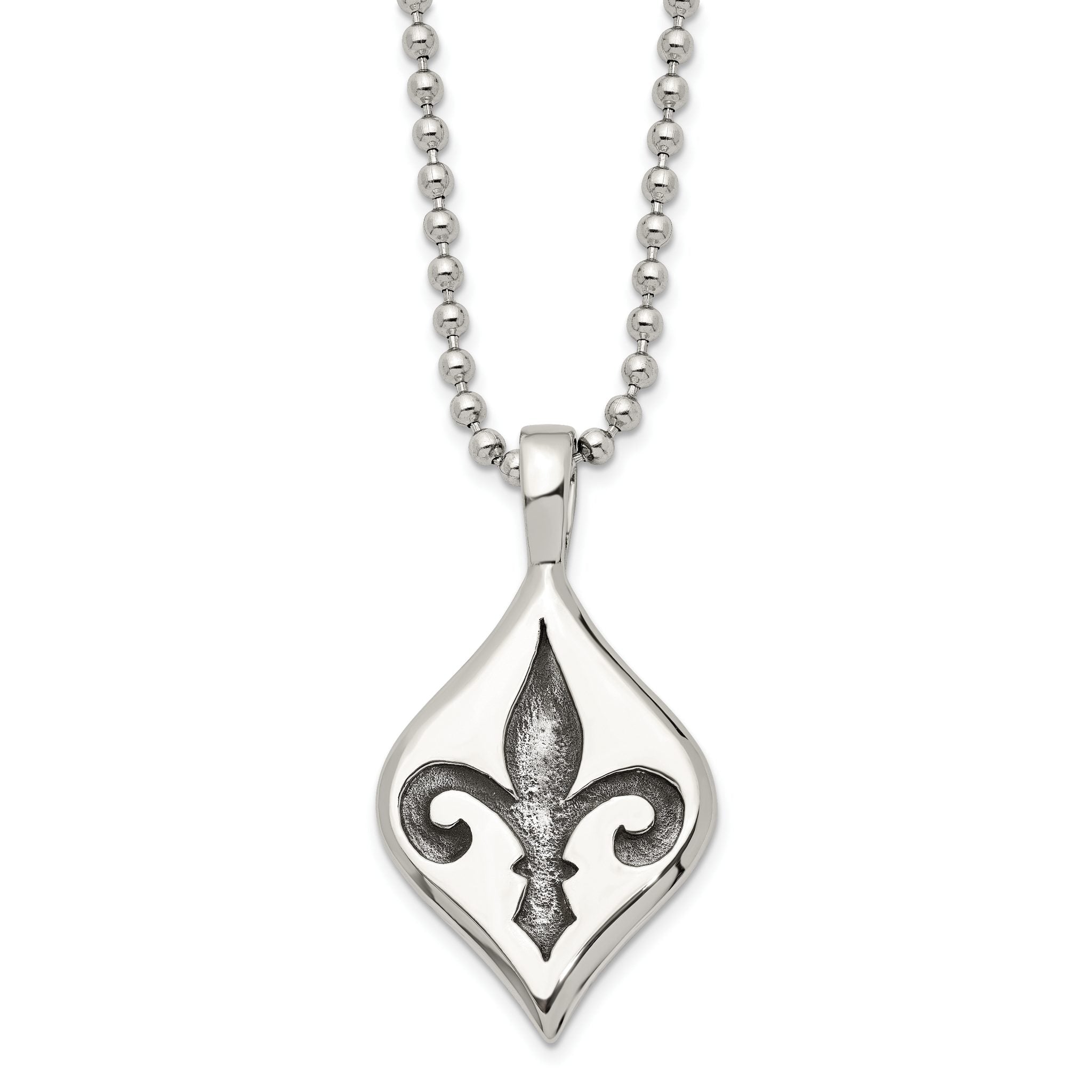 Men's Stainless Steel Fleur-de-lis Necklace with Polished Antiqued Finish Main image