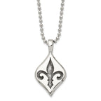Men's Stainless Steel Fleur-de-lis Necklace with Polished Antiqued Finish