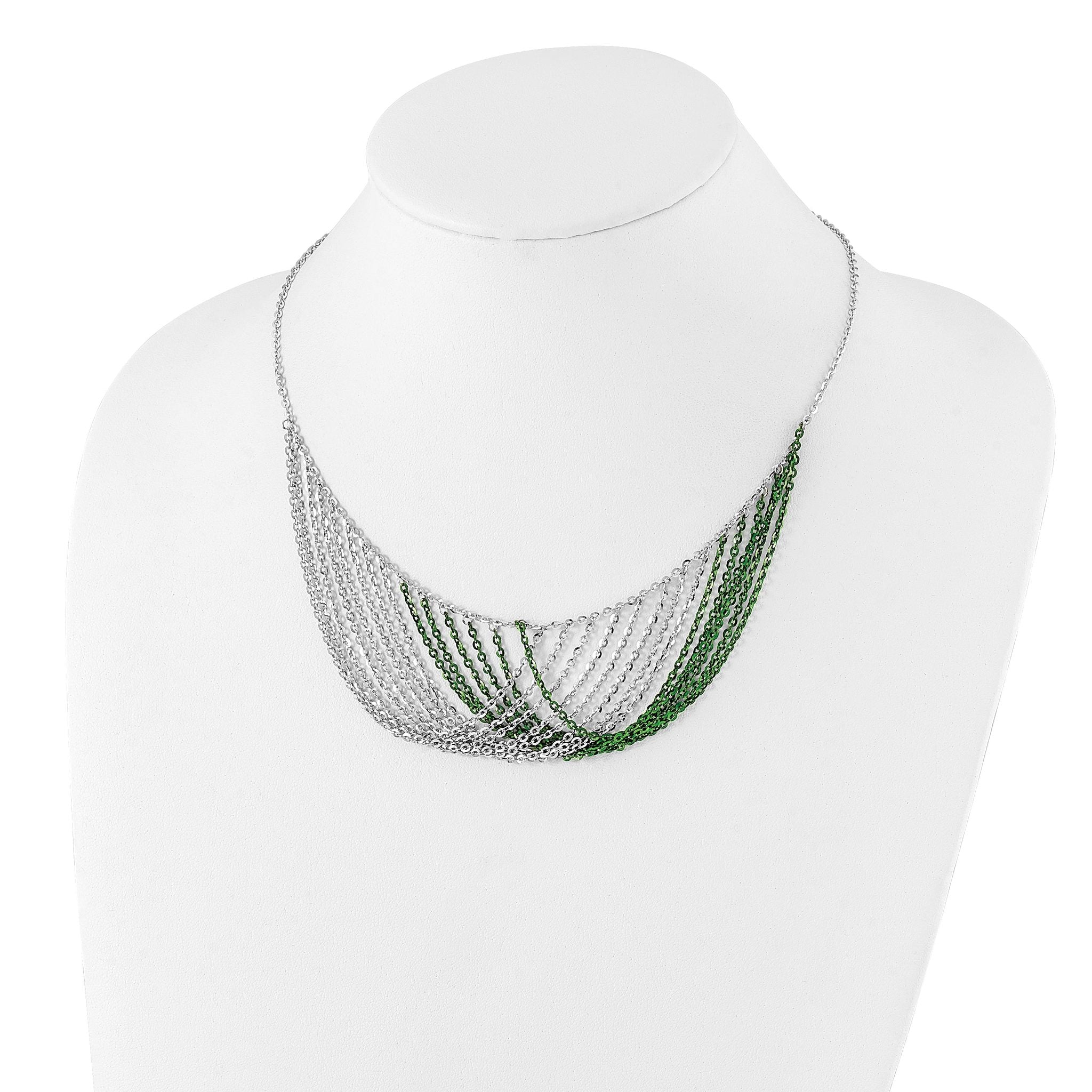 Sterling Silver Rhodium & Green-Plated Multi-Strand Necklace with Extender Secondary image