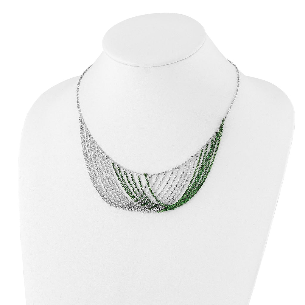 Sterling Silver Rhodium & Green-Plated Multi-Strand Necklace with Extender