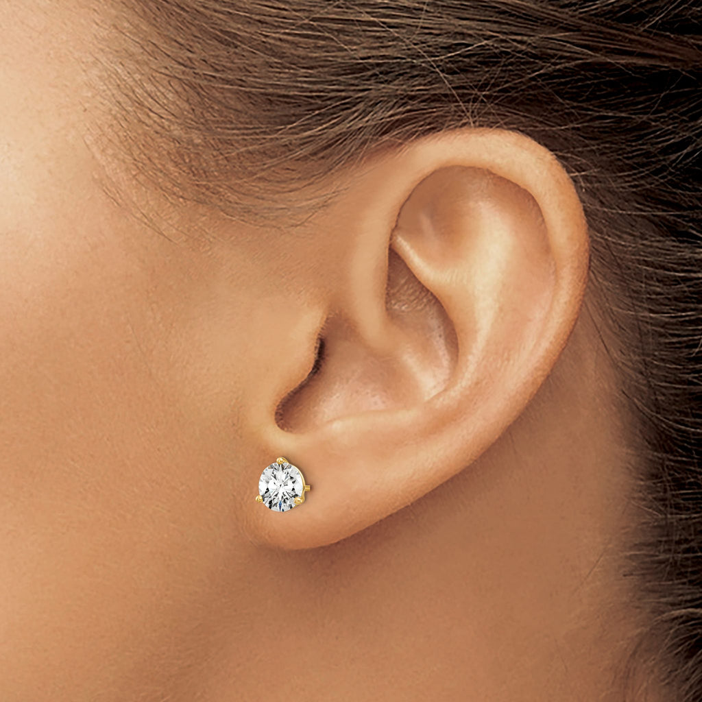 14K Yellow Gold 1 1/2 ct Certified Lab-Created Diamond VS/SI+ G+, 3-Prong Stud Earrings