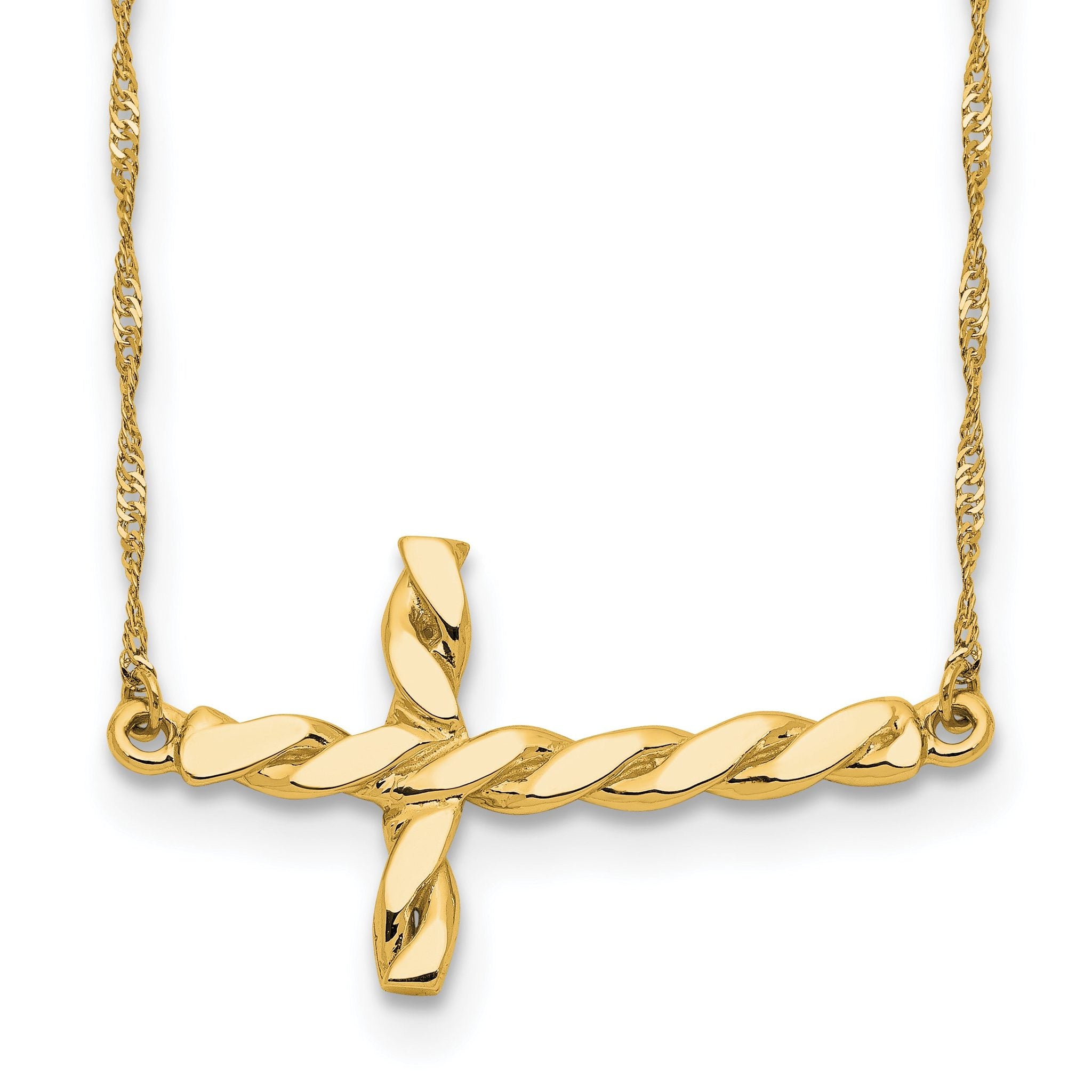 Sophia Jewelers 14K Gold Polished Twisted Cross Necklace 17 Elegant Rope Chain Main image