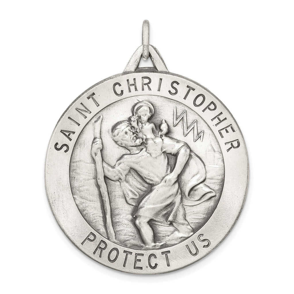 Sterling Silver St. Christopher Medal Pendant with Antiqued Finish