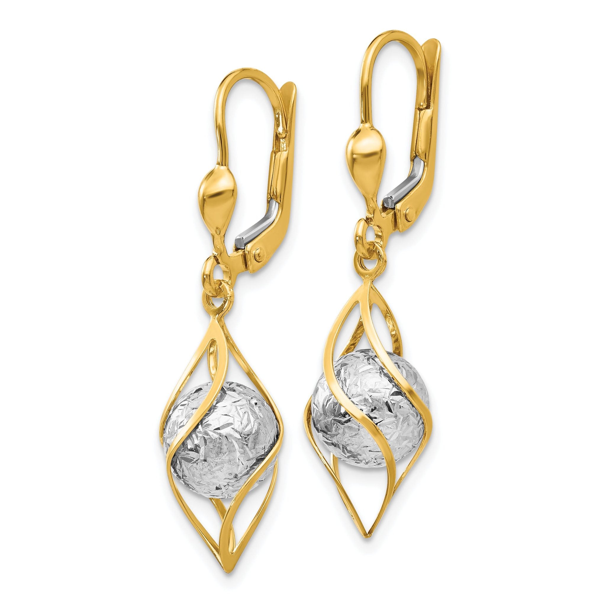 14K Two-tone Polished Diamond-cut Dangle Leverback Earrings Secondary image