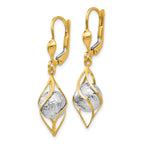 14K Two-tone Polished Diamond-cut Dangle Leverback Earrings