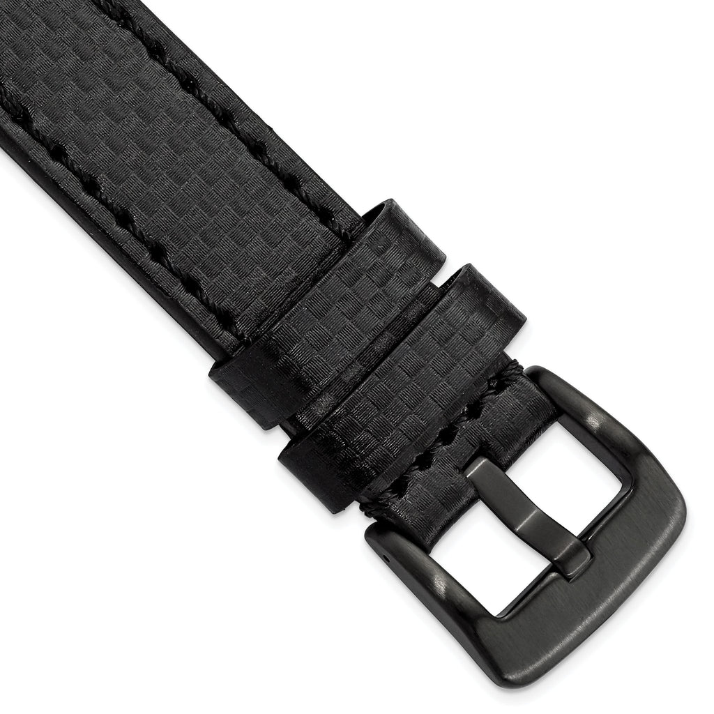 Carbon Fiber Watch Band in Black Leather, 24mm