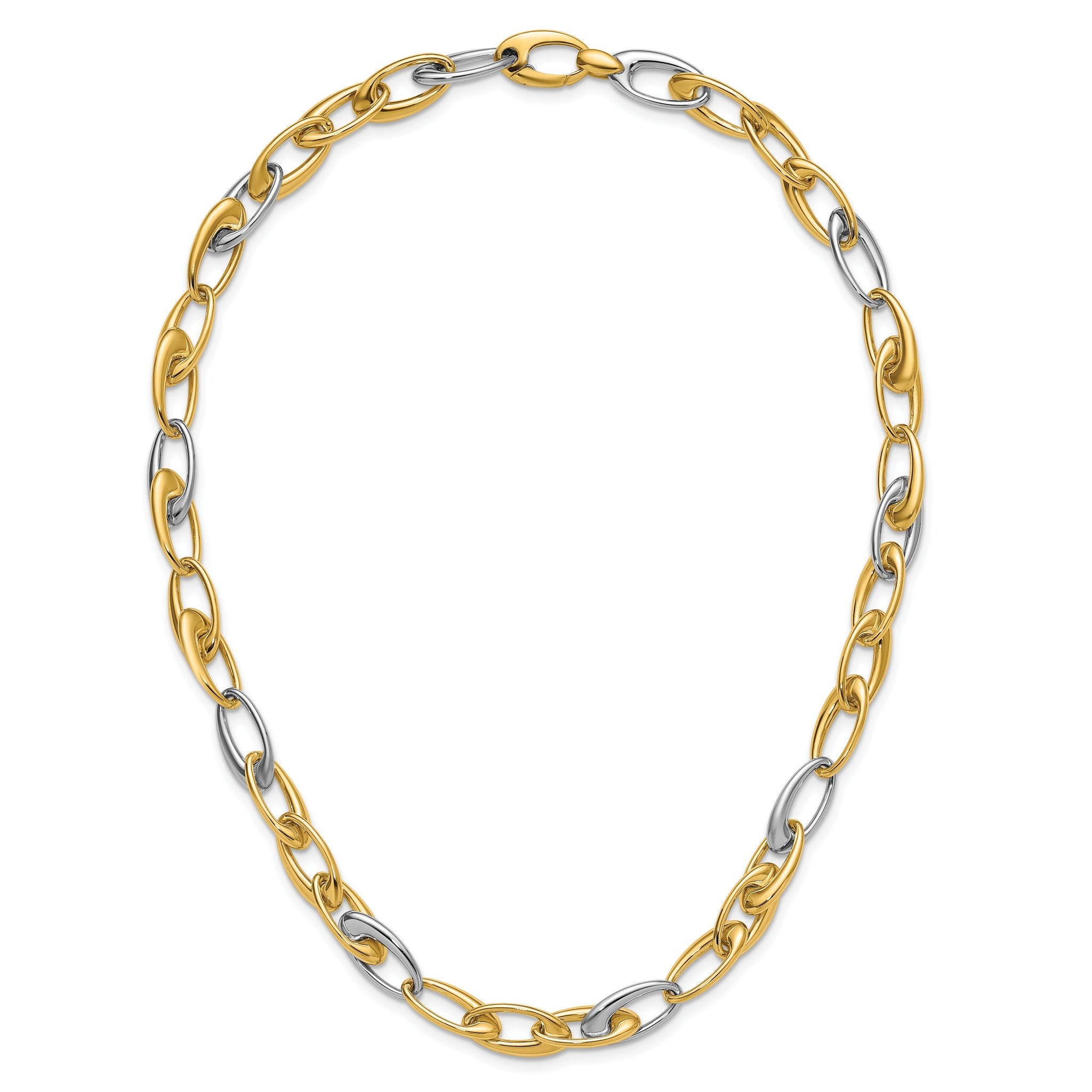 14K Two-tone Polished Tapered Oval Link Necklace