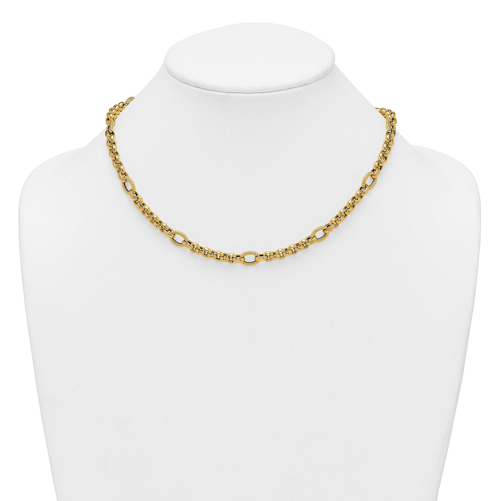 14k Polished and Textured Rolo and Oval Fancy Chain 18 inch Necklace