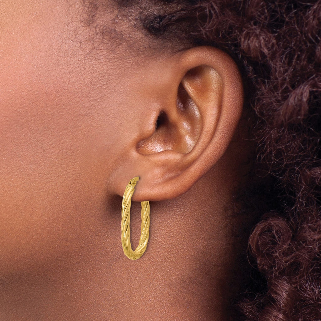 14K Polished Twisted Oval Hoop Earrings