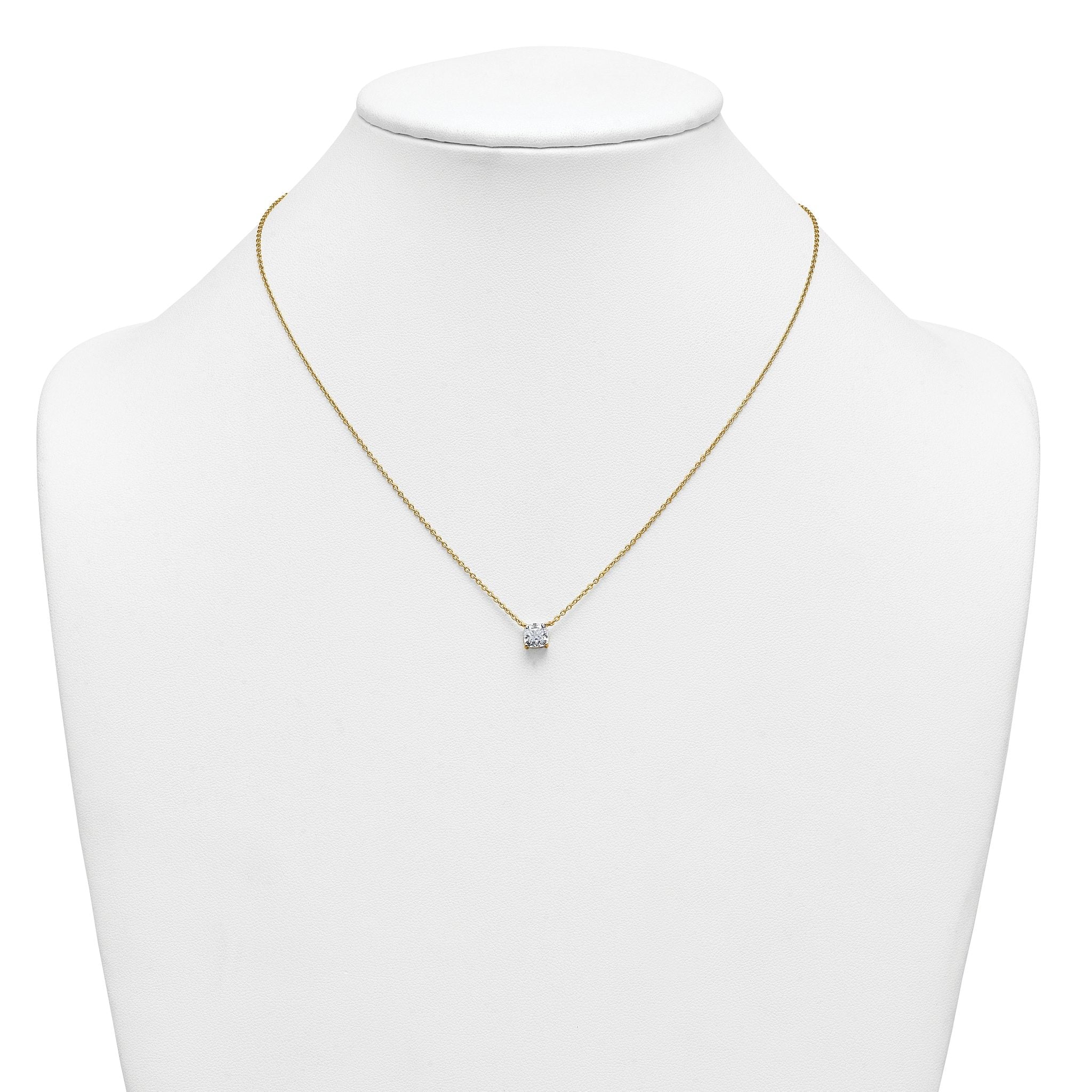 14k 1 carat Certified Lab Grown Diamond VS+ F+ Cushion Complete 18 inch Four Prong Pendant Necklace