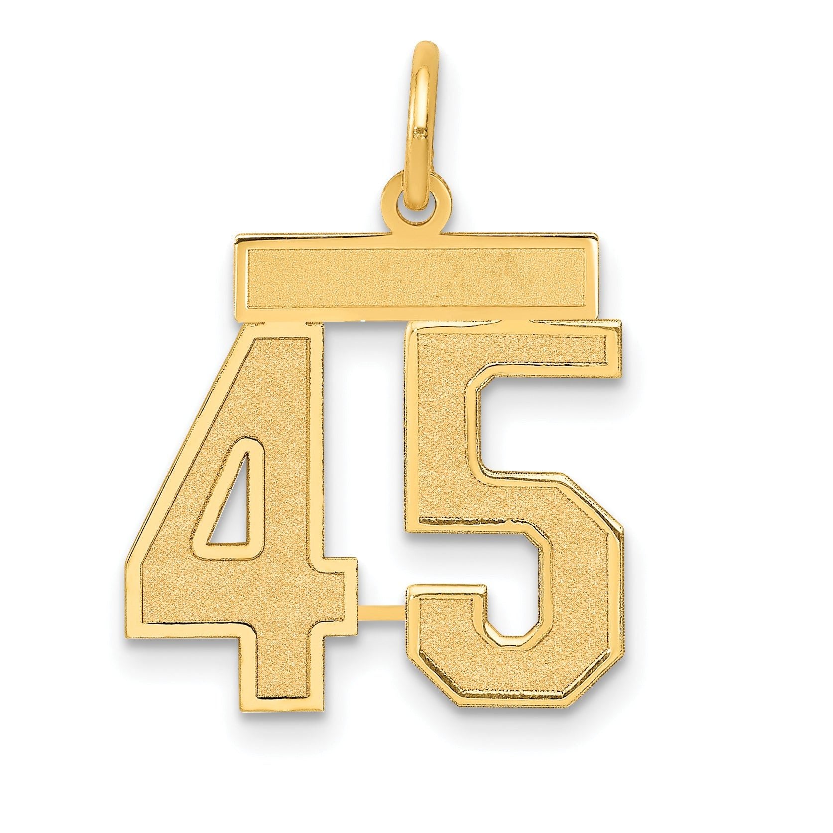 14K Gold Medium Satin Number 45 Charm with Brushed Finish