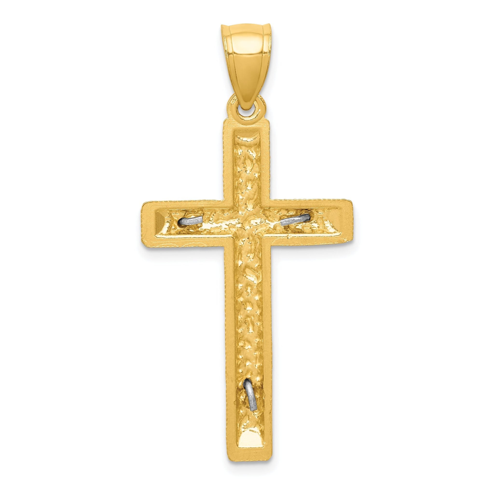 14K Two-Tone Gold Crucifix Pendant with Polished Diamond-Cut Finish