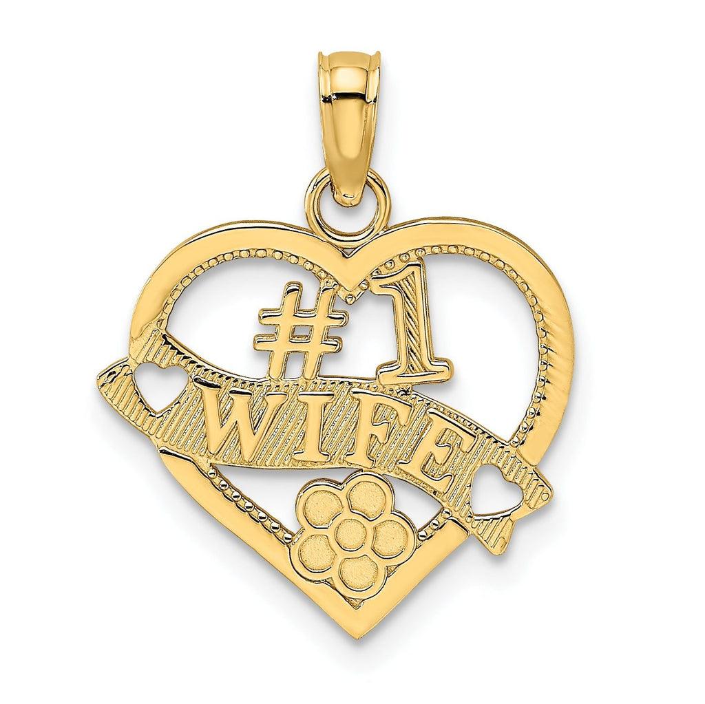14K Gold #1 Wife Heart Charm with Textured Back Elegant Gift