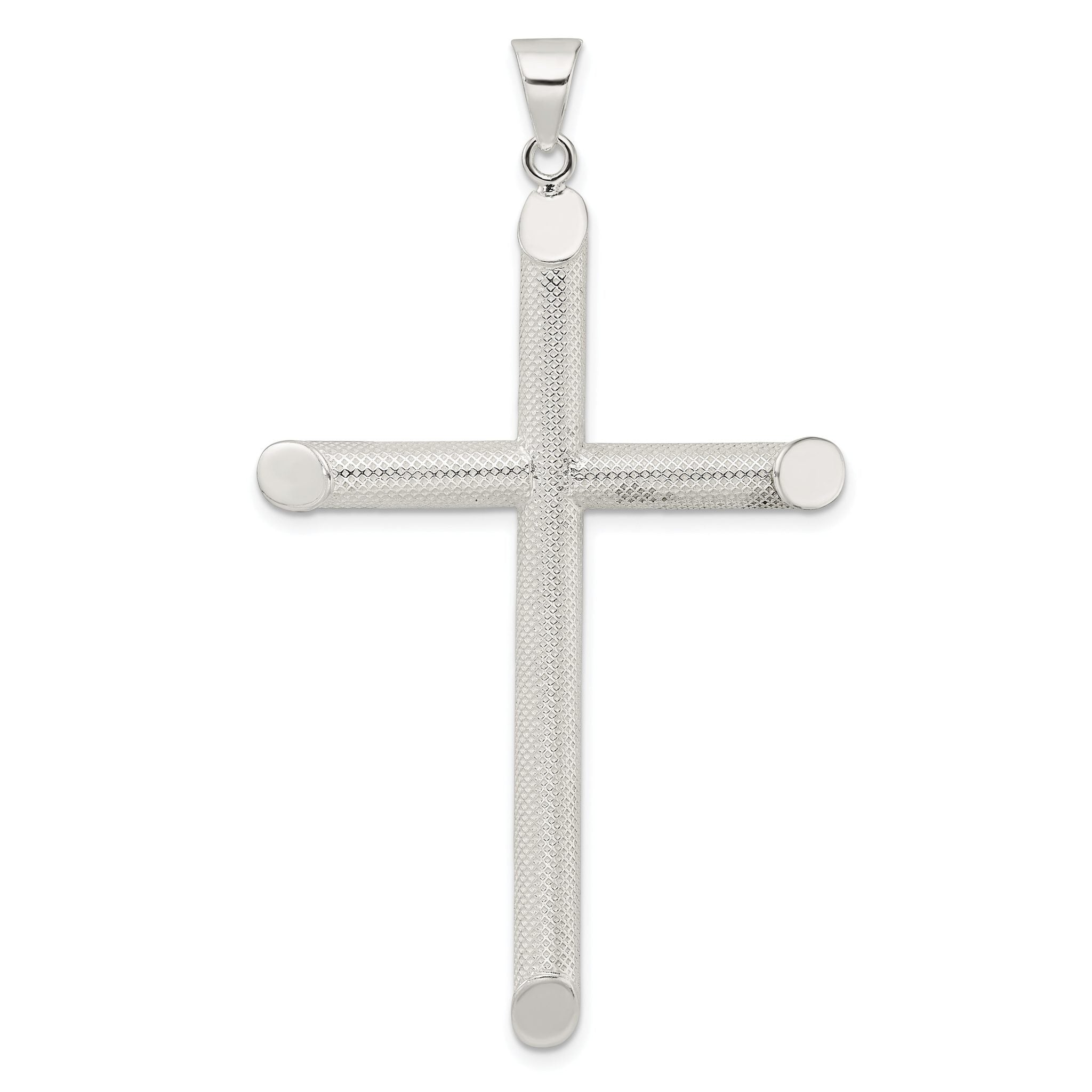 Sterling Silver Polished and Texture Tube Cross Pendant Main image