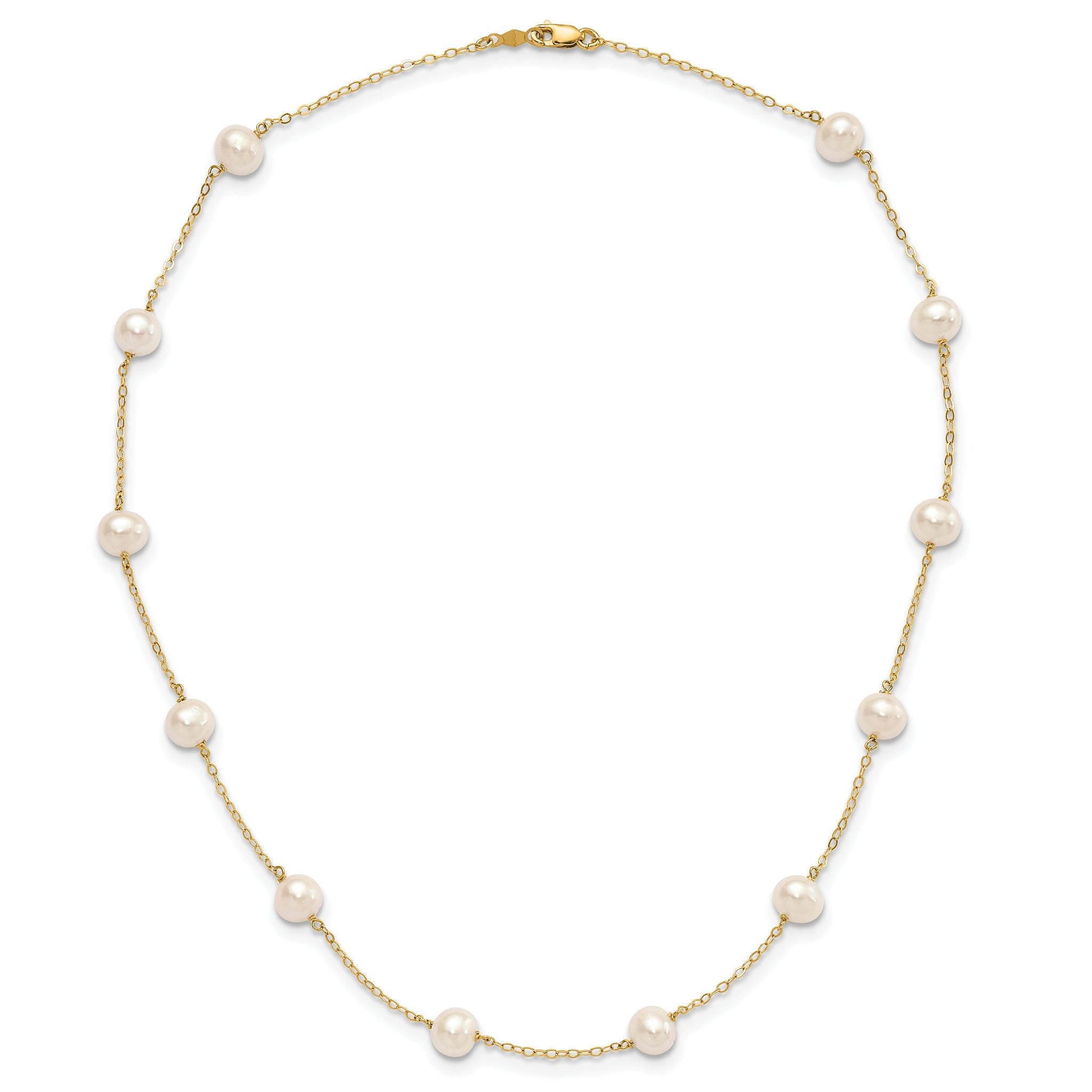 10k 5.5-6.5mm White Near-Round Freshwater Cultured Pearl 12-Station 16 inch Necklace
