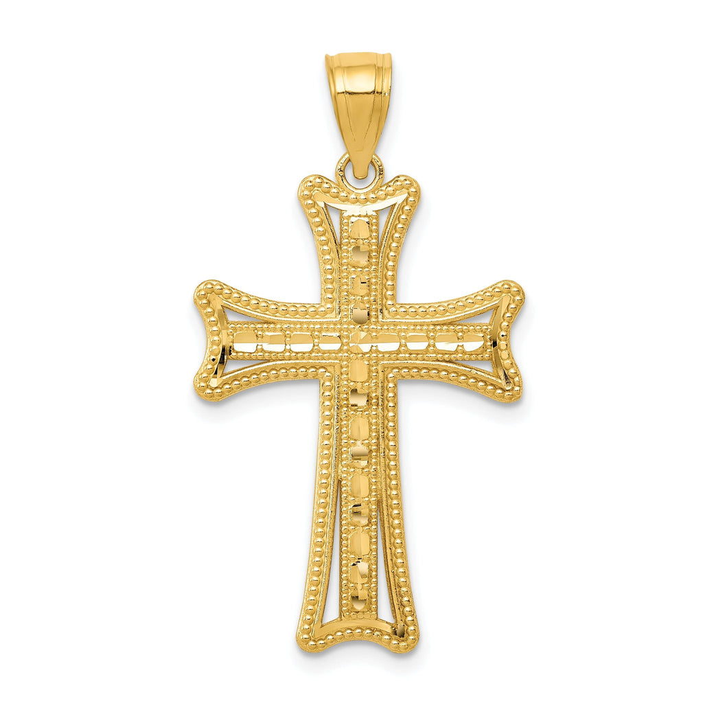 14K Gold Diamond-Cut Cross Pendant with Open Back Design