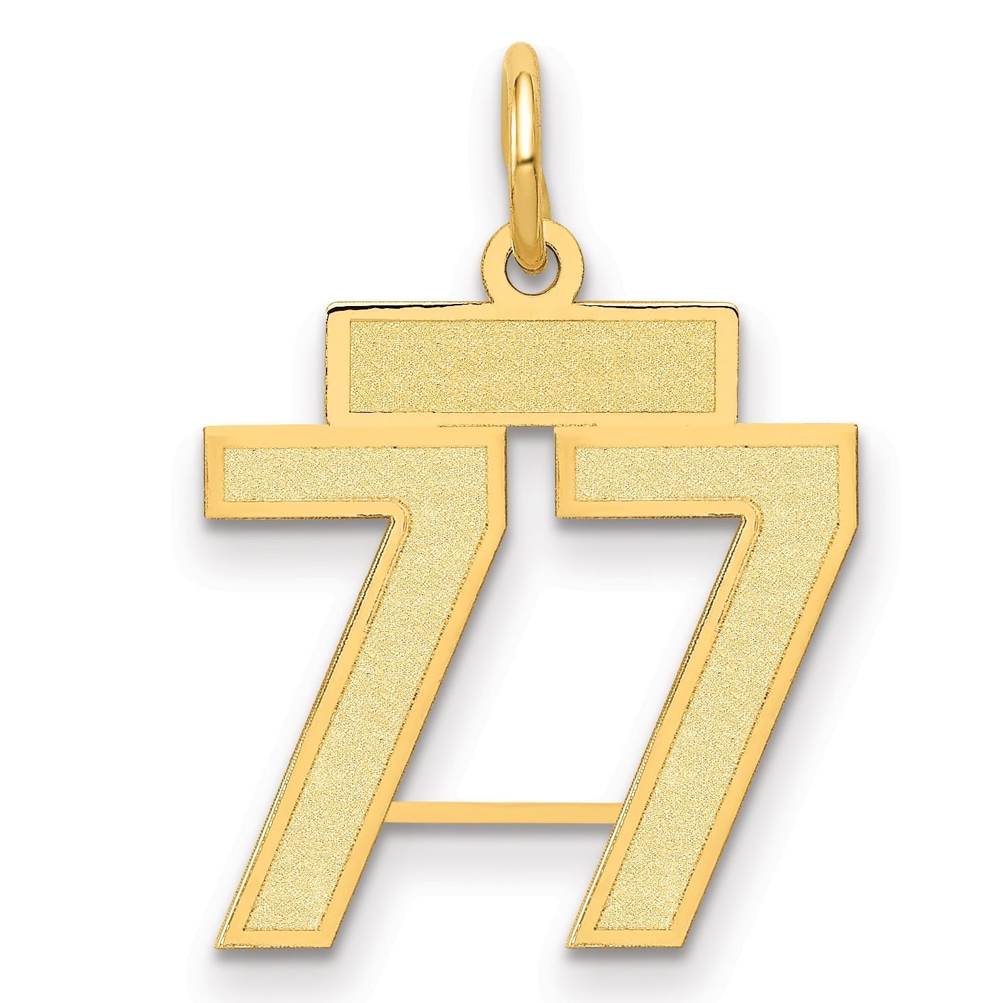 14K Gold Small Satin Number 77 Charm with Brushed Finish