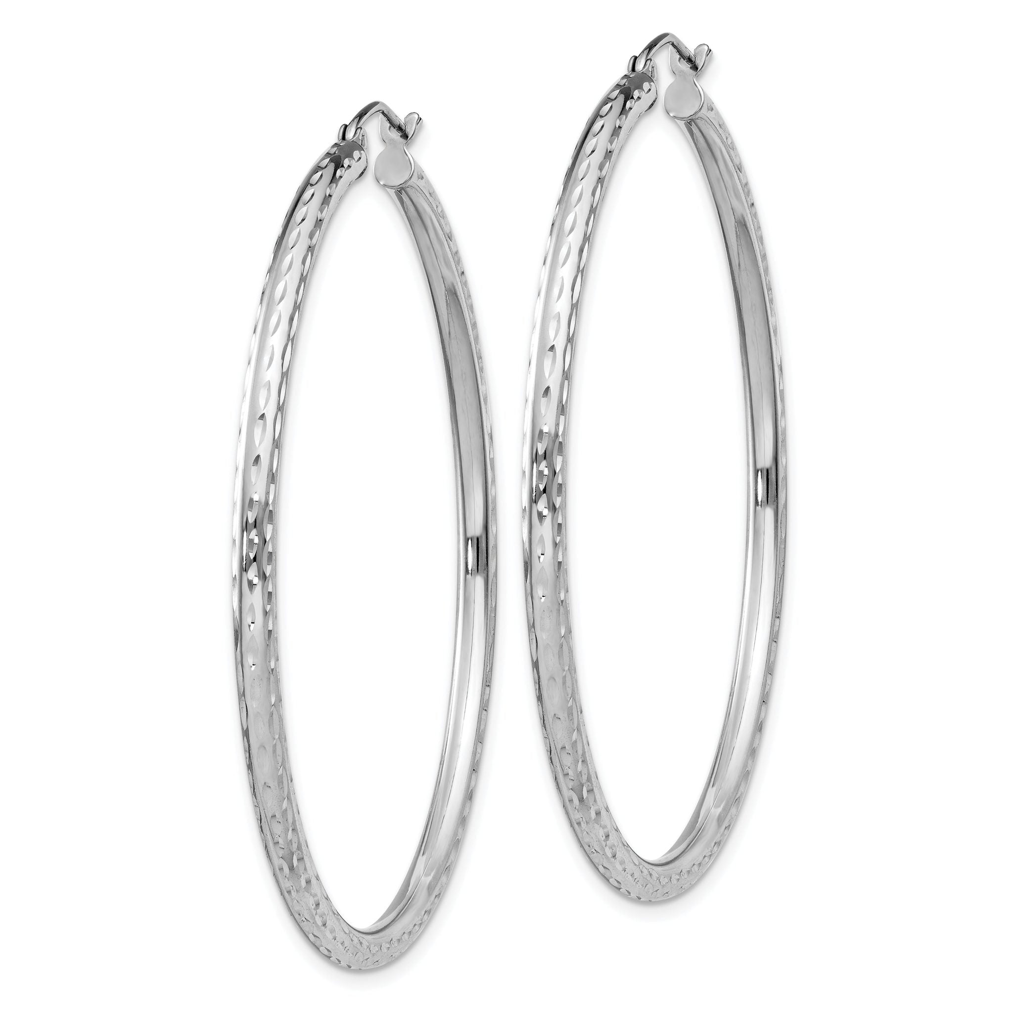 Sterling Silver Rhodium-plated 2.5mm Diamond-cut Hoop Earrings Secondary image