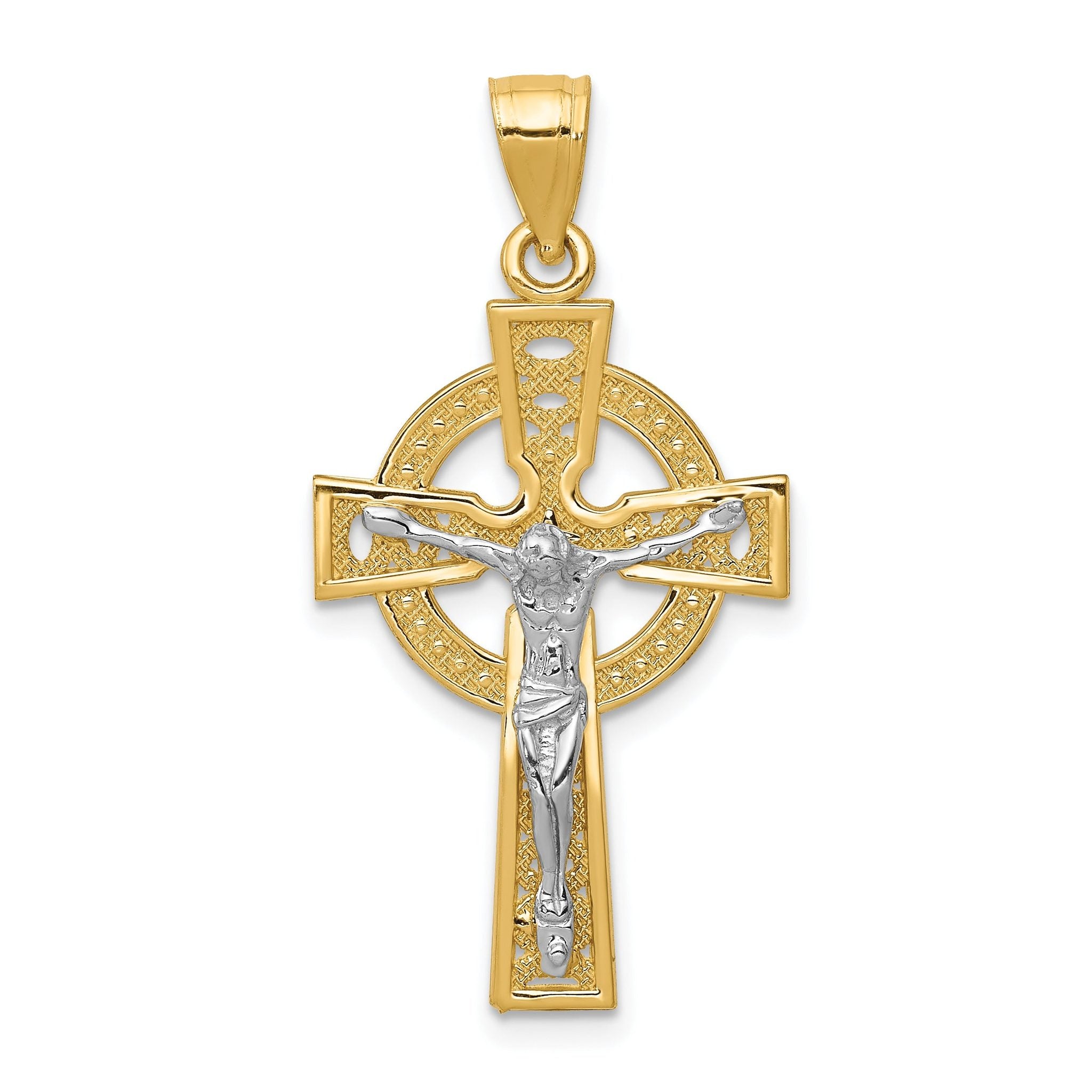 14K Two-Tone Gold Iona Crucifix Pendant with Solid Cast Design
