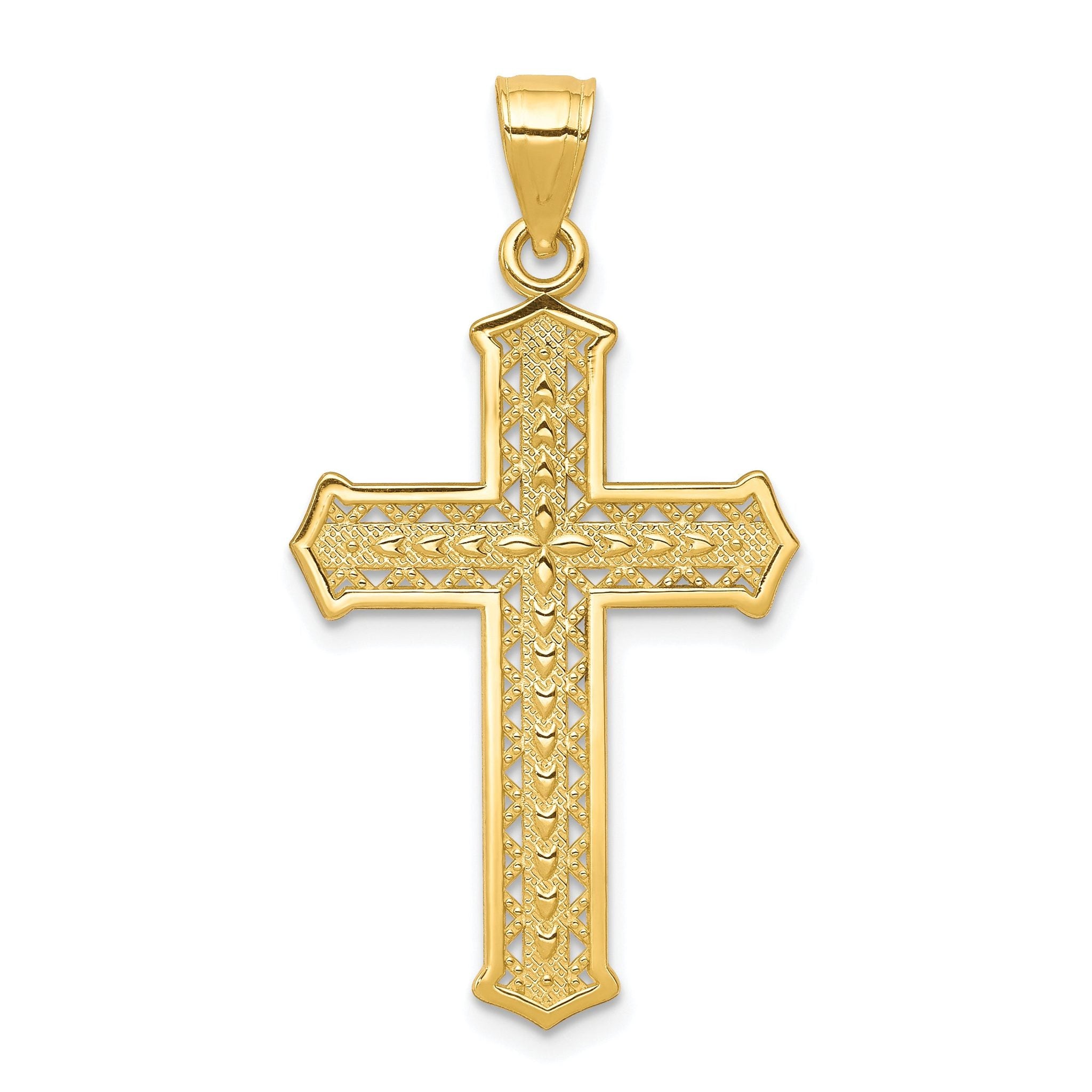 10K Yellow Gold Solid Cross Pendant with Polished Finish  35mm Elegant Design Main image