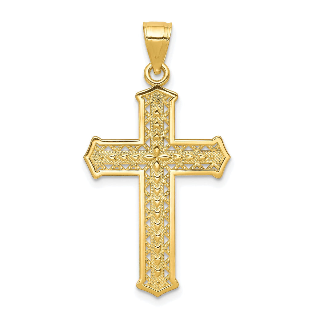 10K Yellow Gold Solid Cross Pendant with Polished Finish  35mm Elegant Design
