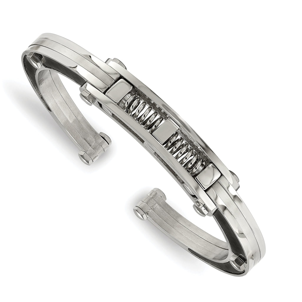 Stainless Steel Brushed and Polished with Black Carbon Fiber Inlay Hinged Bangle Bracelet for Men
