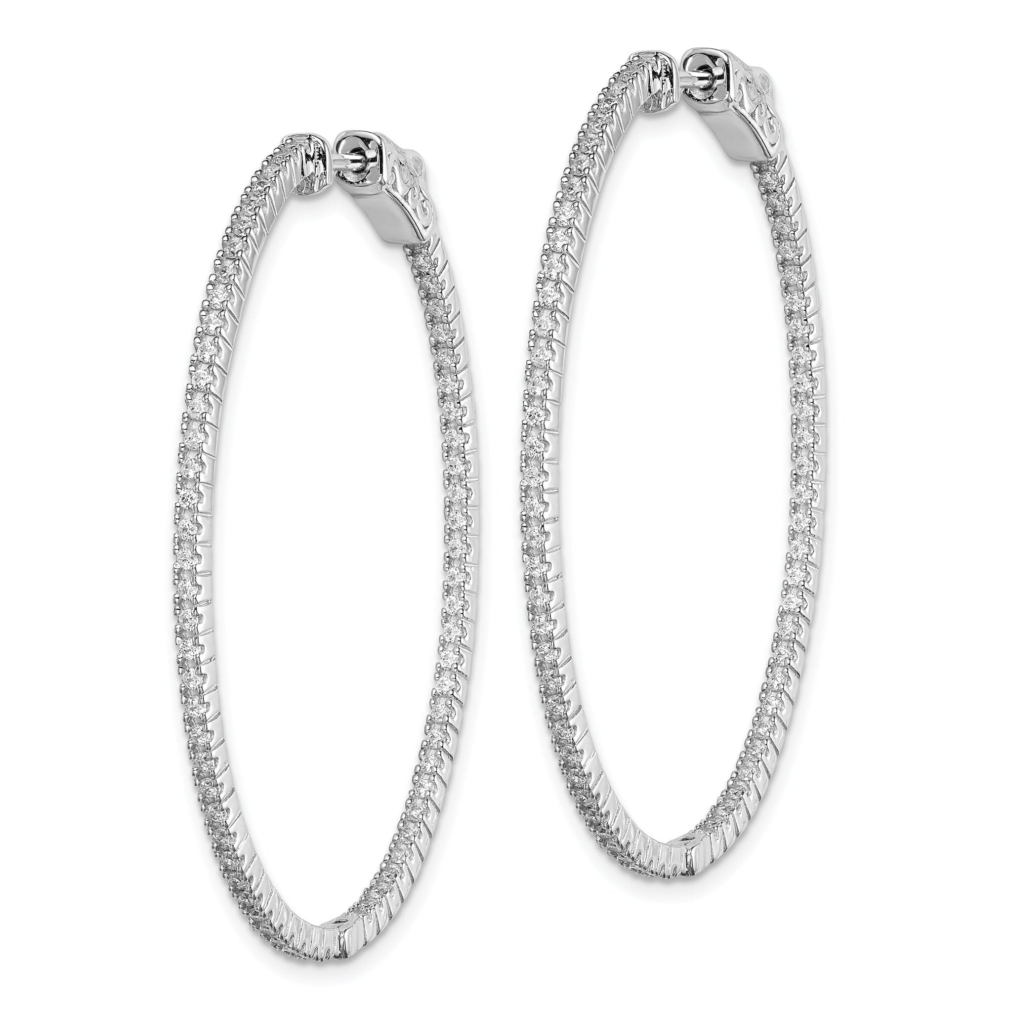 Sterling Shimmer Sterling Silver Rhodium-plated 132 Stone 1.25mm CZ In and Out Oval Hinged Hoop Earrings Secondary image