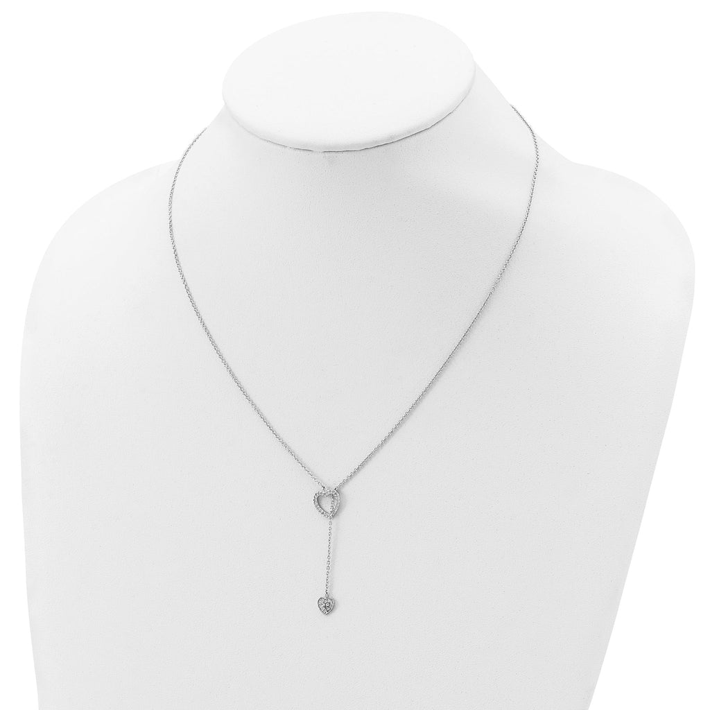 Sterling Silver Rhodium-plated Polished Adjustable Hearts with CZ Necklace