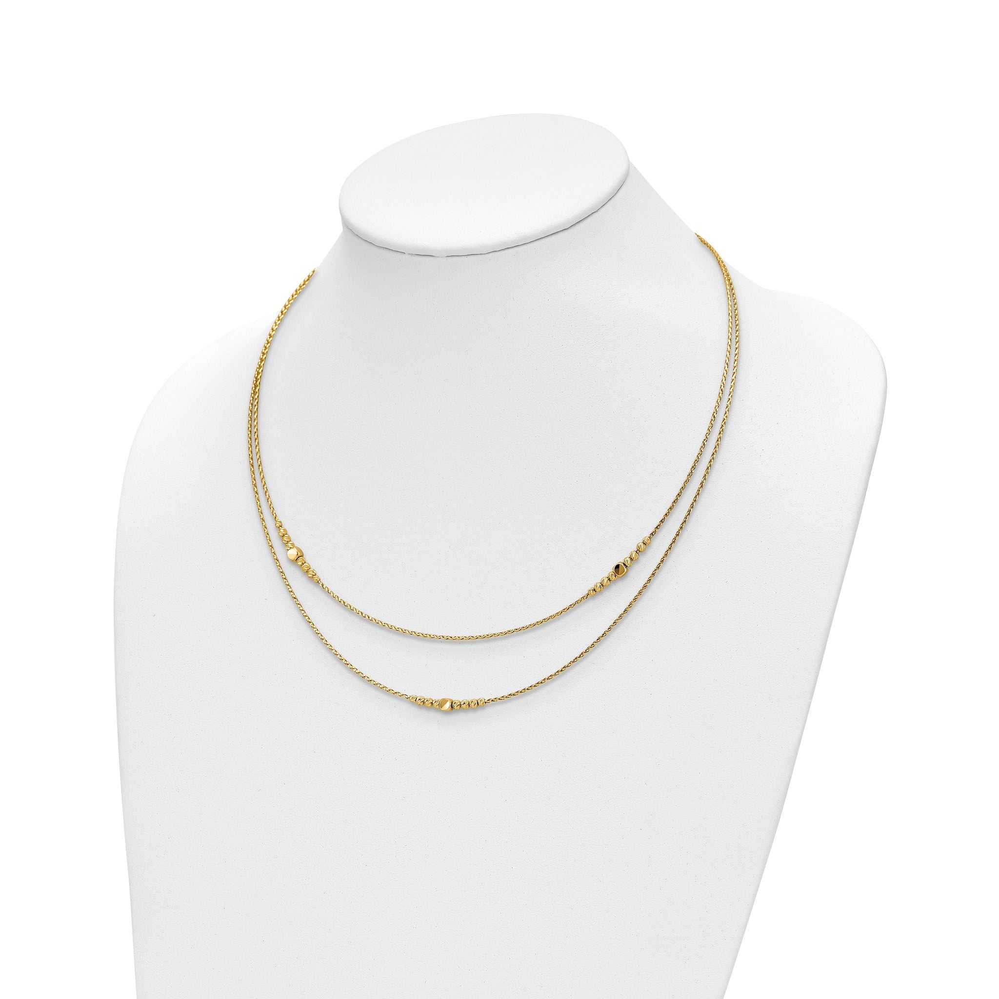 14K Polished D/C Beaded 2-strand w/ .75in ext Necklace Secondary image